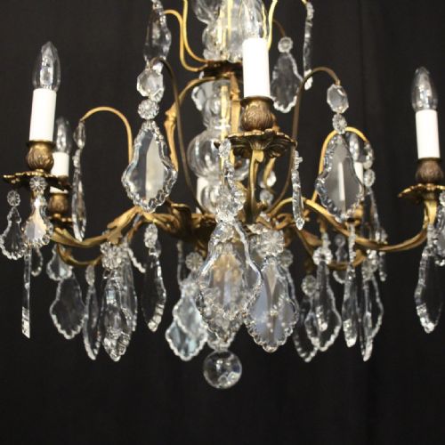 FRENCH GILDED BRASS CRYSTAL 6 LIGHT ANTIQUE CHANDELIER - ADDITIONAL PHOTO 3