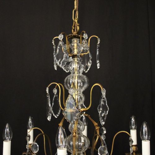 FRENCH GILDED BRASS CRYSTAL 6 LIGHT ANTIQUE CHANDELIER - ADDITIONAL PHOTO 6