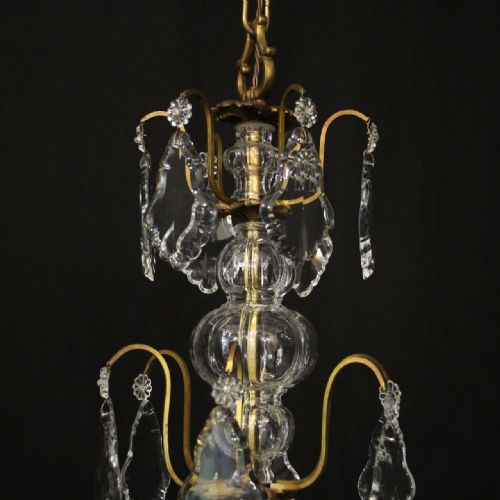 FRENCH GILDED BRASS CRYSTAL 6 LIGHT ANTIQUE CHANDELIER - ADDITIONAL PHOTO 7