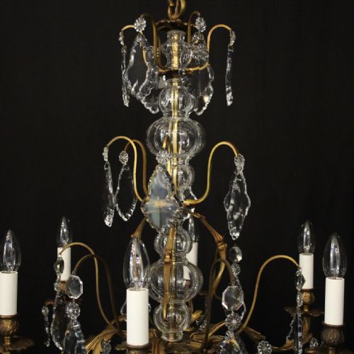 FRENCH GILDED BRASS CRYSTAL 6 LIGHT ANTIQUE CHANDELIER - ADDITIONAL PHOTO 8