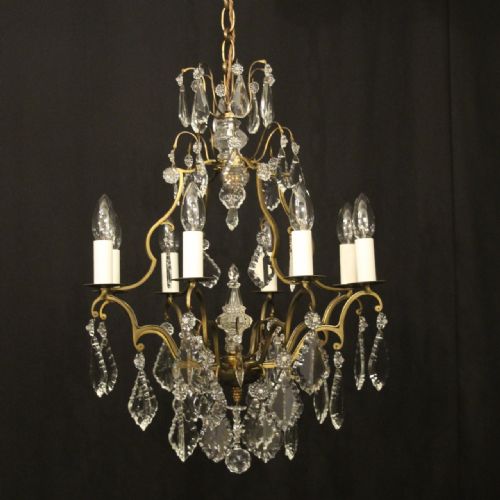 french small gilded crystal 6 light antique chandelier - CATEGORY: ANTIQUE LIGHTING - DATED 1930