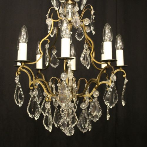 FRENCH SMALL GILDED CRYSTAL 6 LIGHT ANTIQUE CHANDELIER - ADDITIONAL PHOTO 1