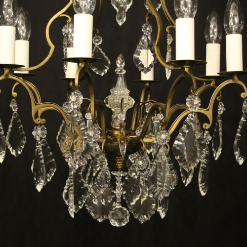 FRENCH SMALL GILDED CRYSTAL 6 LIGHT ANTIQUE CHANDELIER - ADDITIONAL PHOTO 2