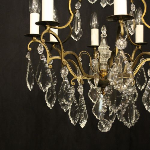 FRENCH SMALL GILDED CRYSTAL 6 LIGHT ANTIQUE CHANDELIER - ADDITIONAL PHOTO 3