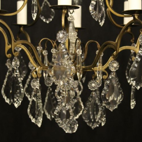 FRENCH SMALL GILDED CRYSTAL 6 LIGHT ANTIQUE CHANDELIER - ADDITIONAL PHOTO 4