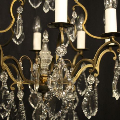 FRENCH SMALL GILDED CRYSTAL 6 LIGHT ANTIQUE CHANDELIER - ADDITIONAL PHOTO 5