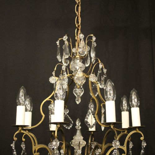 FRENCH SMALL GILDED CRYSTAL 6 LIGHT ANTIQUE CHANDELIER - ADDITIONAL PHOTO 6