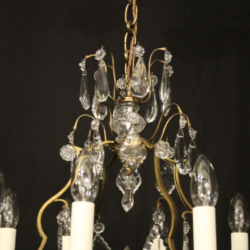 FRENCH SMALL GILDED CRYSTAL 6 LIGHT ANTIQUE CHANDELIER - ADDITIONAL PHOTO 7