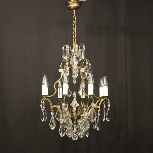 FRENCH SMALL GILDED CRYSTAL 6 LIGHT ANTIQUE CHANDELIER - ADDITIONAL PHOTO 8
