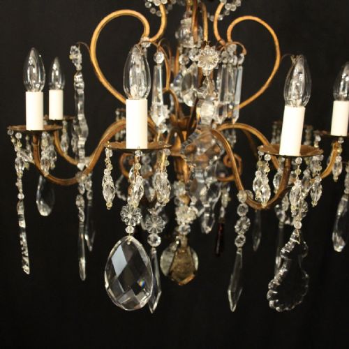 FRENCH GILDED BRASS CRYSTAL 8 LIGHT ANTIQUE CHANDELIER - ADDITIONAL PHOTO 2