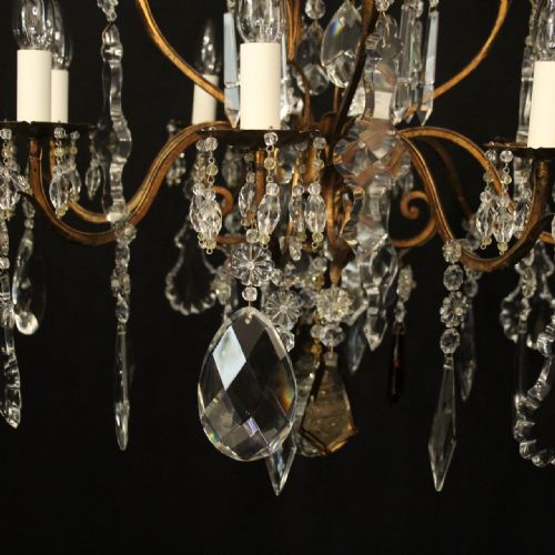 FRENCH GILDED BRASS CRYSTAL 8 LIGHT ANTIQUE CHANDELIER - ADDITIONAL PHOTO 4
