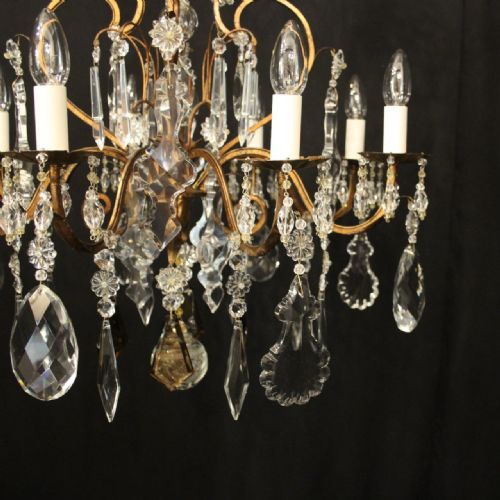FRENCH GILDED BRASS CRYSTAL 8 LIGHT ANTIQUE CHANDELIER - ADDITIONAL PHOTO 5