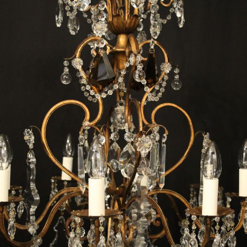 FRENCH GILDED BRASS CRYSTAL 8 LIGHT ANTIQUE CHANDELIER - ADDITIONAL PHOTO 7