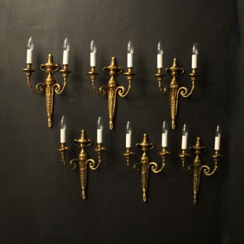 FRENCH SET OF 6 GILDED BRASS TWIN ARM WALL LIGHTS