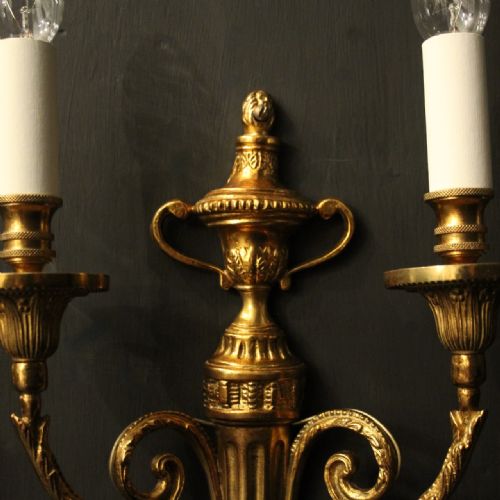FRENCH SET OF 6 GILDED BRASS TWIN ARM WALL LIGHTS - ADDITIONAL PHOTO 4