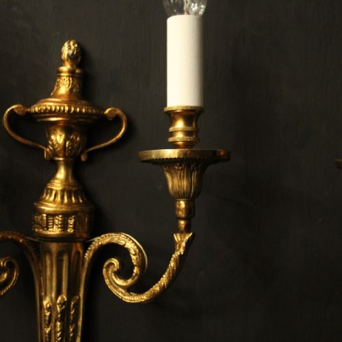 FRENCH SET OF 6 GILDED BRASS TWIN ARM WALL LIGHTS - ADDITIONAL PHOTO 6