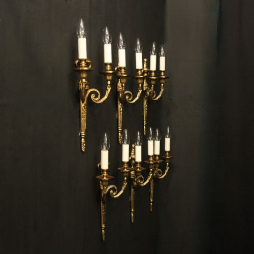 FRENCH SET OF 6 GILDED BRASS TWIN ARM WALL LIGHTS - ADDITIONAL PHOTO 9