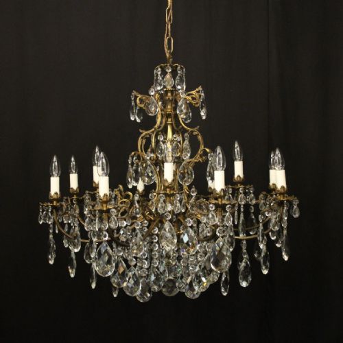 french gilded crystal 12 light tiered antique chandelier - CATEGORY: ANTIQUE LIGHTING - DATED 1920