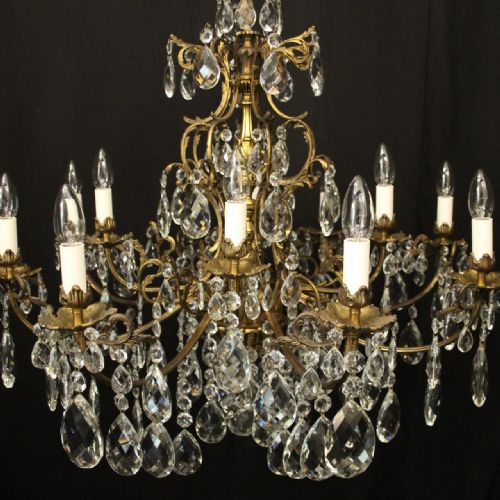 FRENCH GILDED CRYSTAL 12 LIGHT TIERED ANTIQUE CHANDELIER - ADDITIONAL PHOTO 3