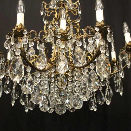FRENCH GILDED CRYSTAL 12 LIGHT TIERED ANTIQUE CHANDELIER - ADDITIONAL PHOTO 7