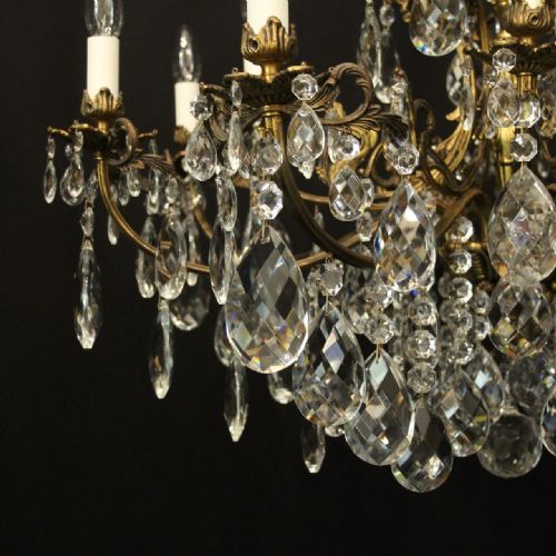 FRENCH GILDED CRYSTAL 12 LIGHT TIERED ANTIQUE CHANDELIER - ADDITIONAL PHOTO 8