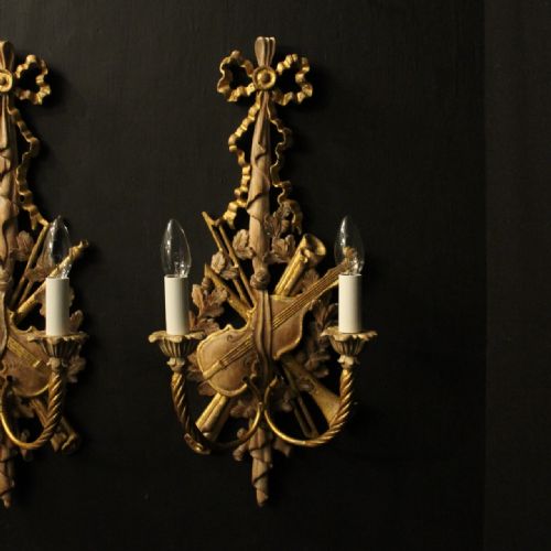 ITALIAN PAIR OF WOODEN TWIN ARM WALL LIGHTS - ADDITIONAL PHOTO 1