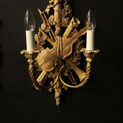 ITALIAN PAIR OF WOODEN TWIN ARM WALL LIGHTS - ADDITIONAL PHOTO 2