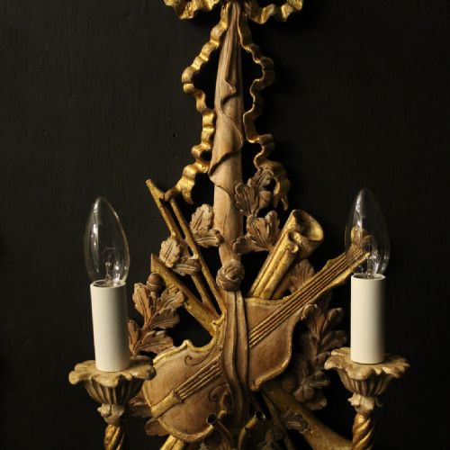 ITALIAN PAIR OF WOODEN TWIN ARM WALL LIGHTS - ADDITIONAL PHOTO 3