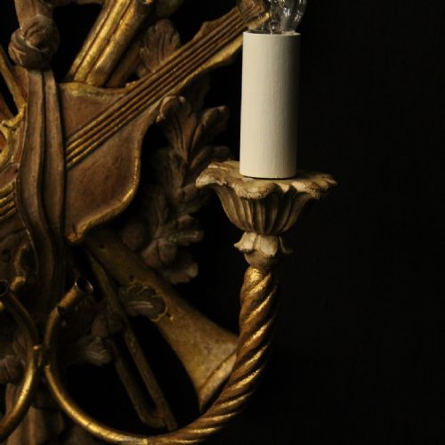 ITALIAN PAIR OF WOODEN TWIN ARM WALL LIGHTS - ADDITIONAL PHOTO 4