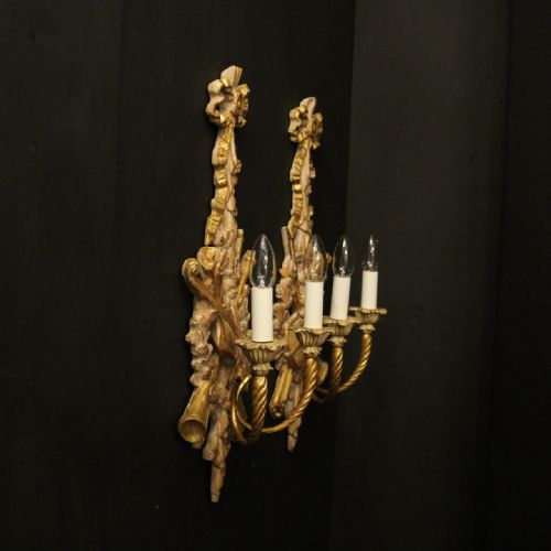 ITALIAN PAIR OF WOODEN TWIN ARM WALL LIGHTS - ADDITIONAL PHOTO 9
