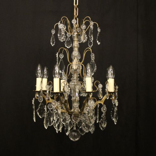 FRENCH GILDED CRYSTAL 8 LIGHT ANTIQUE CHANDELIER