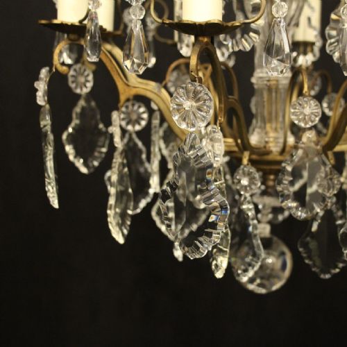 FRENCH GILDED CRYSTAL 8 LIGHT ANTIQUE CHANDELIER - ADDITIONAL PHOTO 4