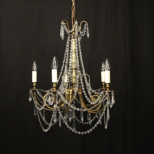 FRENCH PRETTY GILDED CRYSTAL 5 LIGHT CHANDELIER