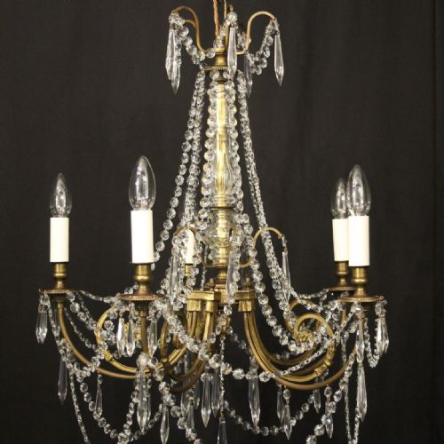 FRENCH PRETTY GILDED CRYSTAL 5 LIGHT CHANDELIER - ADDITIONAL PHOTO 1