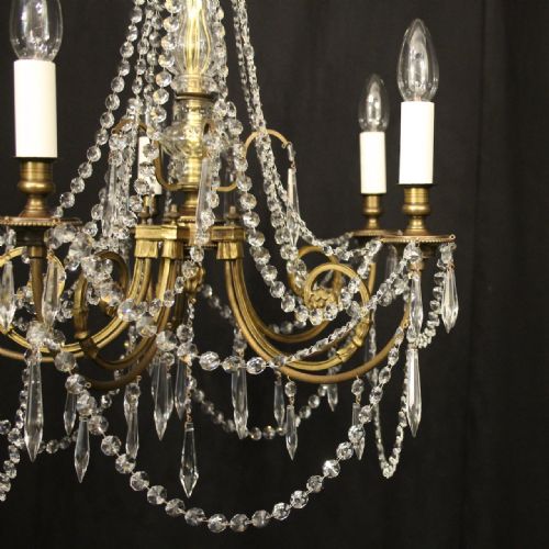 FRENCH PRETTY GILDED CRYSTAL 5 LIGHT CHANDELIER - ADDITIONAL PHOTO 3