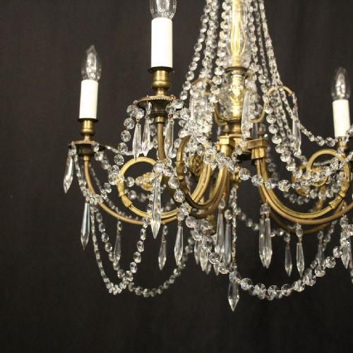 FRENCH PRETTY GILDED CRYSTAL 5 LIGHT CHANDELIER - ADDITIONAL PHOTO 5