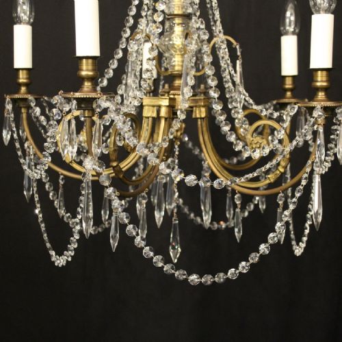 FRENCH PRETTY GILDED CRYSTAL 5 LIGHT CHANDELIER - ADDITIONAL PHOTO 6