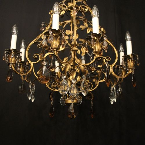 FRENCH TOLEWARE CRYSTAL 8 LIGHT CAGE CHANDELIER - ADDITIONAL PHOTO 1