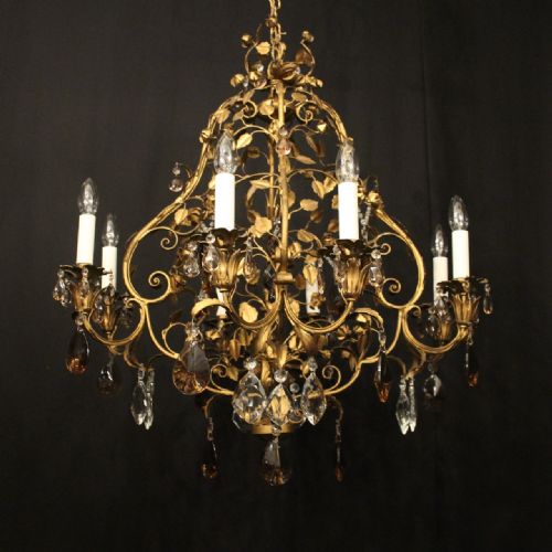 FRENCH TOLEWARE CRYSTAL 8 LIGHT CAGE CHANDELIER - ADDITIONAL PHOTO 2