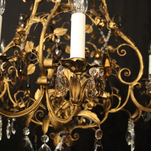 FRENCH TOLEWARE CRYSTAL 8 LIGHT CAGE CHANDELIER - ADDITIONAL PHOTO 3