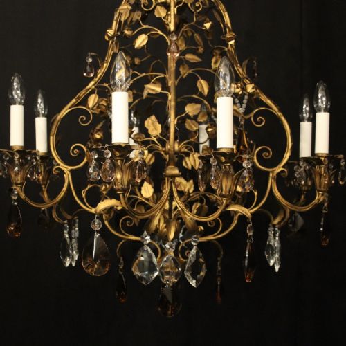 FRENCH TOLEWARE CRYSTAL 8 LIGHT CAGE CHANDELIER - ADDITIONAL PHOTO 5