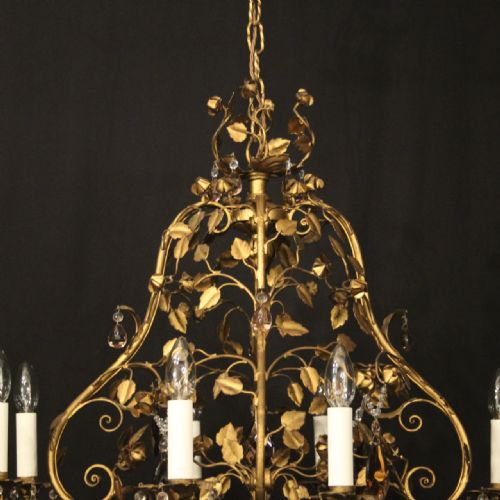 FRENCH TOLEWARE CRYSTAL 8 LIGHT CAGE CHANDELIER - ADDITIONAL PHOTO 7