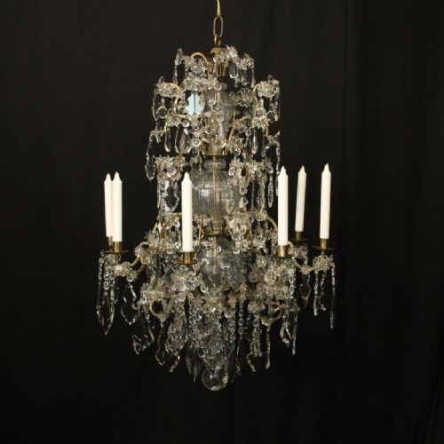 FRENCH MID 19TH CENTURY GILDED CRYSTAL CANDLE ANTIQUE CHANDELIER