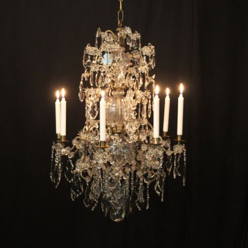FRENCH MID 19TH CENTURY GILDED CRYSTAL CANDLE ANTIQUE CHANDELIER - ADDITIONAL PHOTO 1