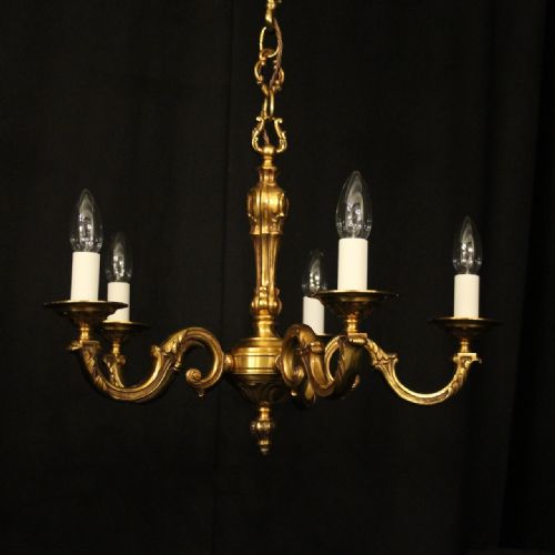 FRENCH PAIR GILDED BRONZE 5 ARM CHANDELIERS - ADDITIONAL PHOTO 2