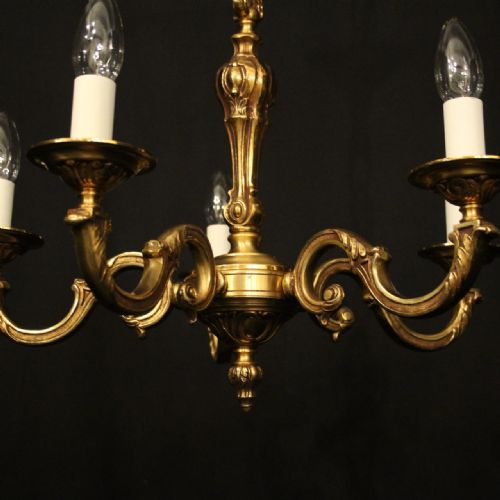 FRENCH PAIR GILDED BRONZE 5 ARM CHANDELIERS - ADDITIONAL PHOTO 3