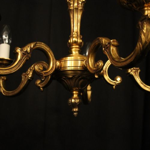 FRENCH PAIR GILDED BRONZE 5 ARM CHANDELIERS - ADDITIONAL PHOTO 4