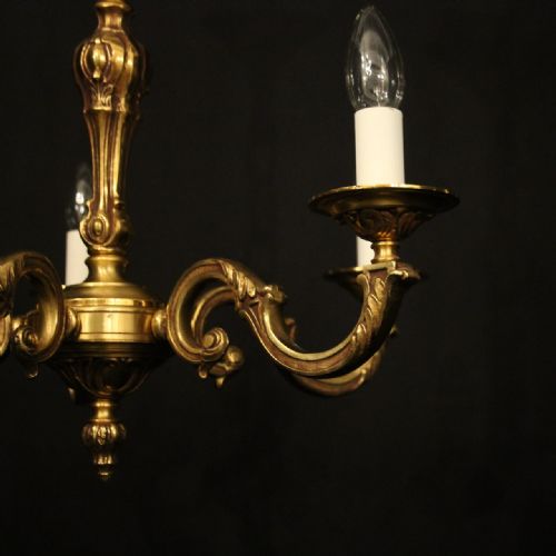 FRENCH PAIR GILDED BRONZE 5 ARM CHANDELIERS - ADDITIONAL PHOTO 5