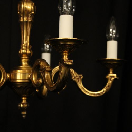 FRENCH PAIR GILDED BRONZE 5 ARM CHANDELIERS - ADDITIONAL PHOTO 6