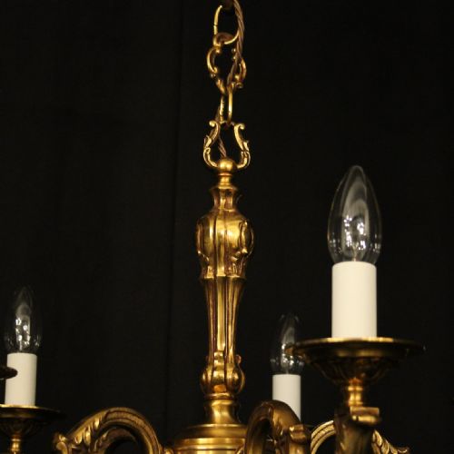 FRENCH PAIR GILDED BRONZE 5 ARM CHANDELIERS - ADDITIONAL PHOTO 7